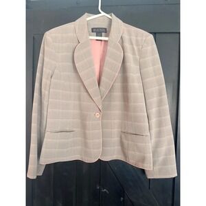 Stanley Blacker Grey Plaid Blazer Pink Piping Trim Size 16 6386216